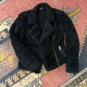 Express fitted teddy black jacket